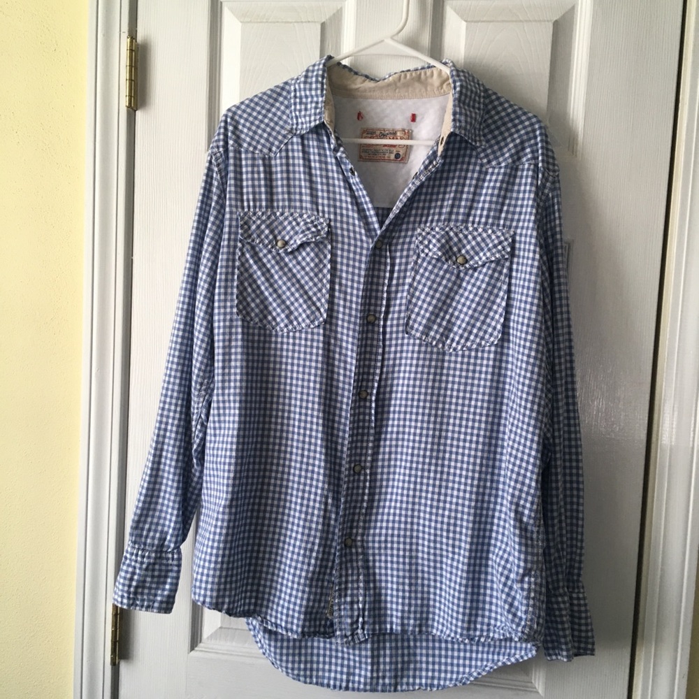 Size M men’s Jeffrey Max blue & white check print cotton shirt